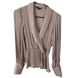 Banana Republic Tan Wrap Blouse with Puff Sleeves
